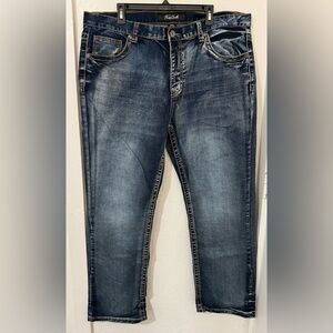 True Luck Mens Jeans Size 40/32 Blue Mid-Rise Embroidered 5 Pockets